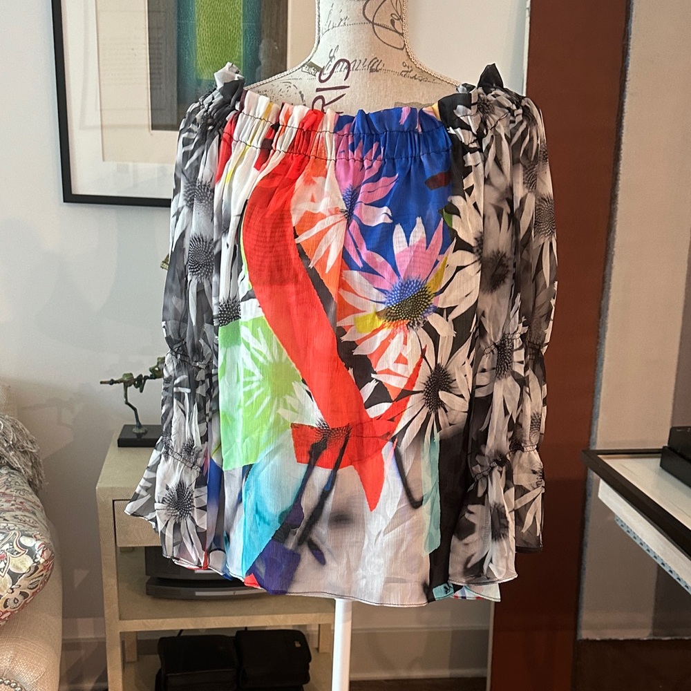 Colorful Floral Off-Shoulder Blouse